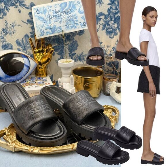 🆕 MARC JACOBS 🧿 NWOB The Lug Sole Slide, Black Leather - Sz 39 US 9 - Picture 1 of 13